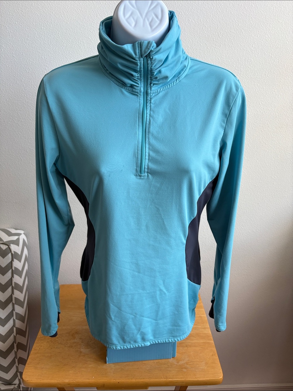 Title Nine Light Teal Quarter Zip Pullover with Charcoal Side Panels Size Small